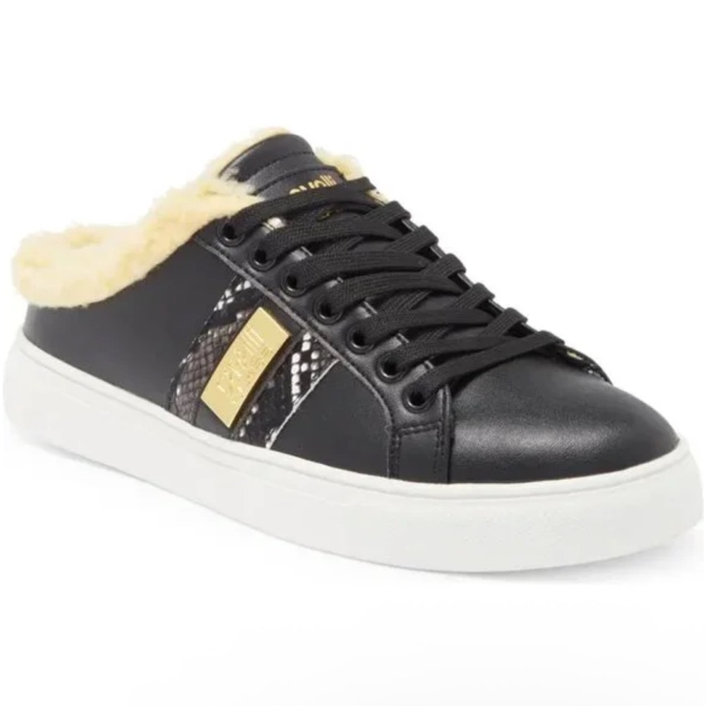 🌹CAVALLI CLASS🌹 Faux Shearling Lined Mule Sneaker in Black Size: 37
